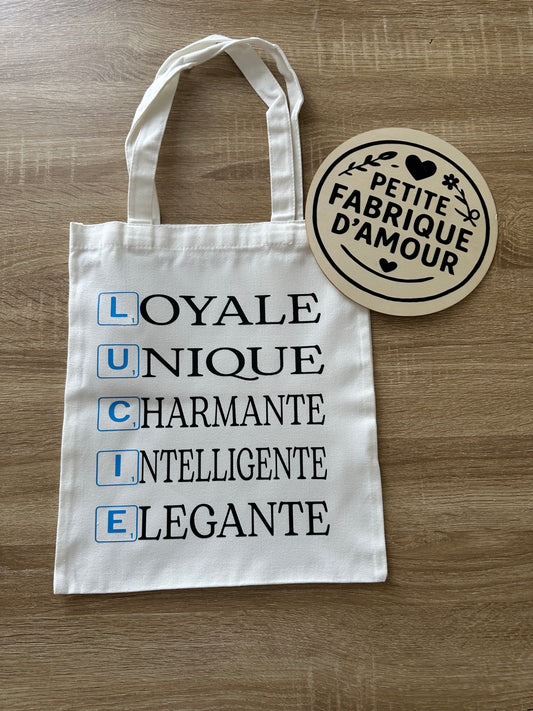 Tote Bag Personnalisé – Prénom en jeton de scrabble