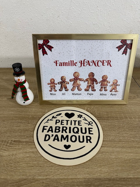 🍪 Cadre de Noël Famille – Bonhommes Pain d’Épices personnalisés