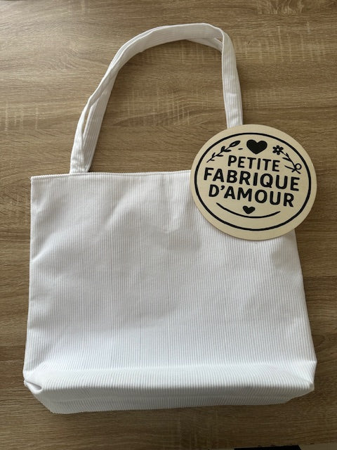 🌷 Tote Bag en Velours Côtelé Personnalisé – Initiale Fleurie & Prénom